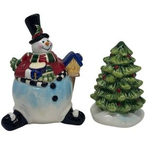 VTG Fitz Floyd Sullivan Snowman Salt Pepper Shakers Christmas Holiday Set Decor